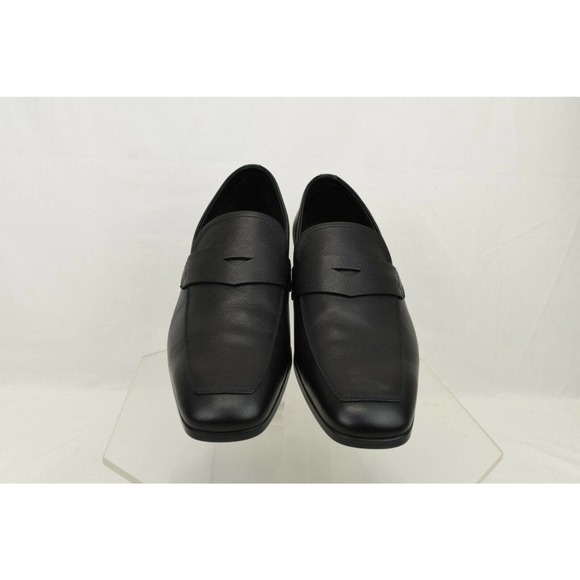 PRADA 2DC127 BLACK SAFFIANO LEATHER LETTERING LOGO PENNY LOAFERS 12 US 13 - Picture 7 of 12